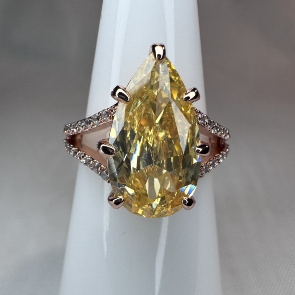 Bomb Party Ring Size 6 -RG76972 "A Drop Of Joy" Lemon CZ on Rose Gold Plating